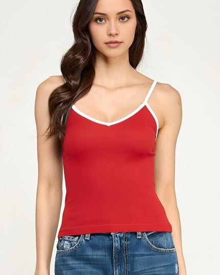 Fitted Stretch Tank Top – Contrast Trim Casual Style