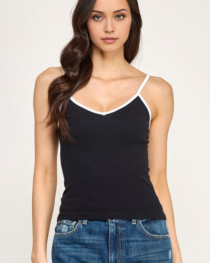 Fitted Stretch Tank Top – Contrast Trim Casual Style