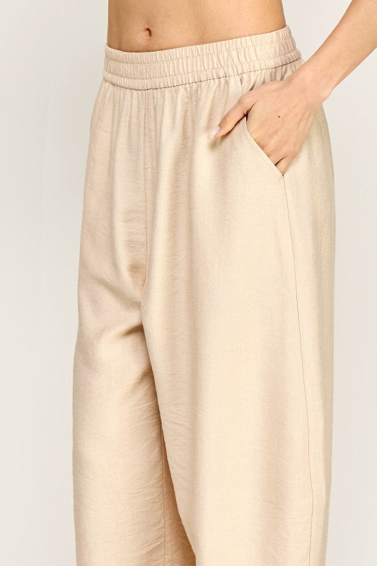 FL02 FIBER LINEN BARREL-LEG PANTS