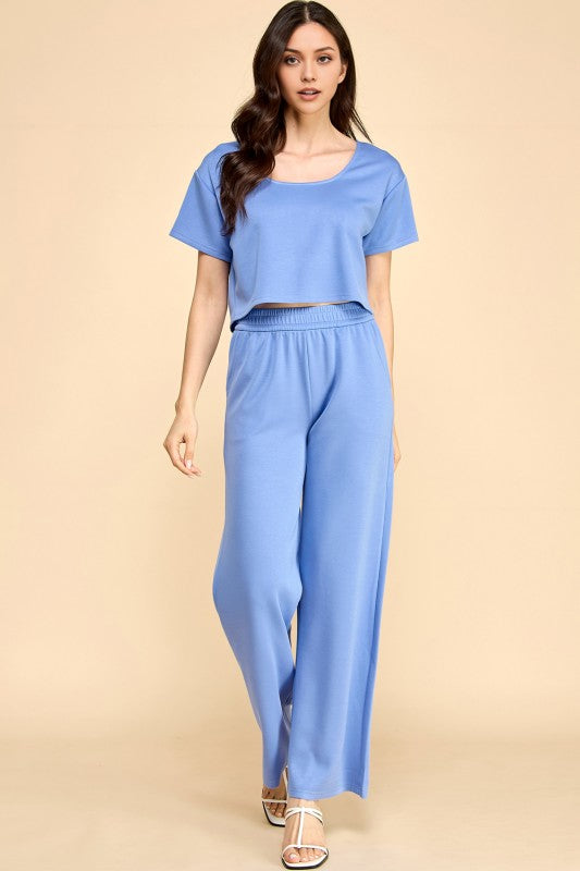 AIR SCUBA SHORT SLEEVE CROP TOP & STRAIGHT PANT SET