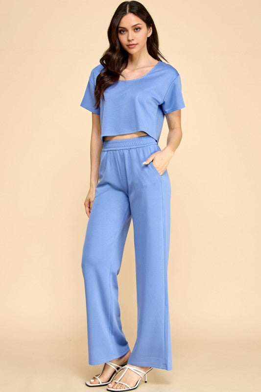 AIR SCUBA SHORT SLEEVE CROP TOP & STRAIGHT PANT SET
