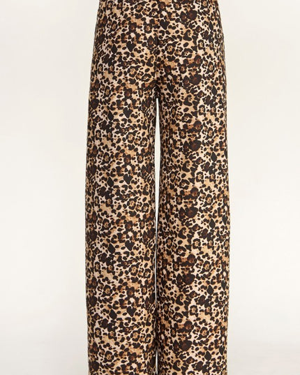 SJS05XT PLUS SIZE LEOPARD PRINT SCUBA DRAWSTRING STRAIGHT LEG PANTS