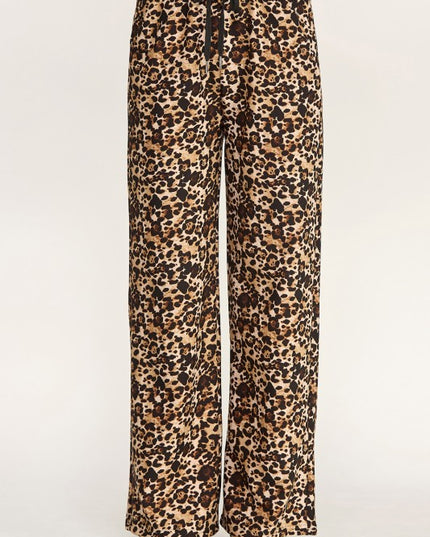 SJS05XT PLUS SIZE LEOPARD PRINT SCUBA DRAWSTRING STRAIGHT LEG PANTS
