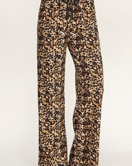 SJS05XT PLUS SIZE LEOPARD PRINT SCUBA DRAWSTRING STRAIGHT LEG PANTS