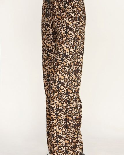 Leopard Print Scuba Straight Pants – Drawstring Stretch Fit