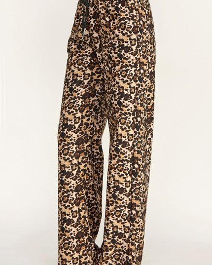 Leopard Print Scuba Straight Pants – Drawstring Stretch Fit