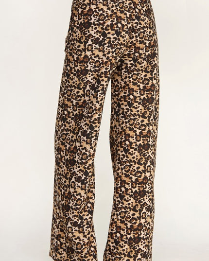 SJS05XT PLUS SIZE LEOPARD PRINT SCUBA DRAWSTRING STRAIGHT LEG PANTS