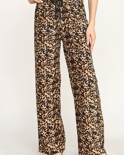 Leopard Print Scuba Straight Pants – Drawstring Stretch Fit