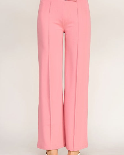 YC38 High Rise Pleated Pants – Button Detail Chic Style