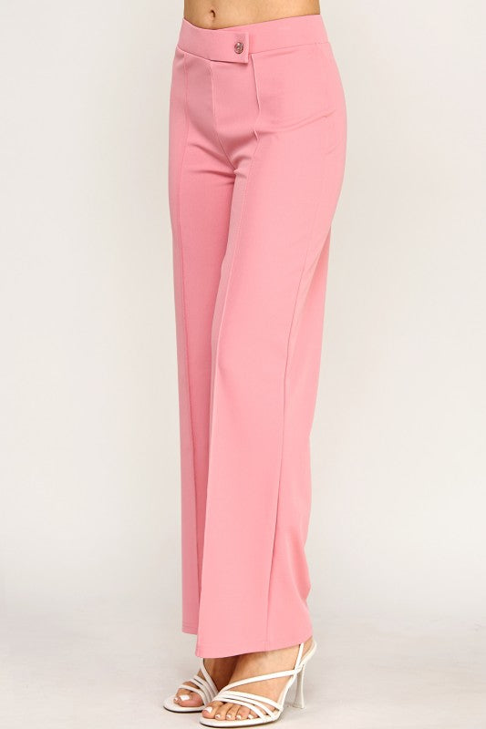 YC38X Plus Size Button-Trimmed – High Rise Pleated Pants