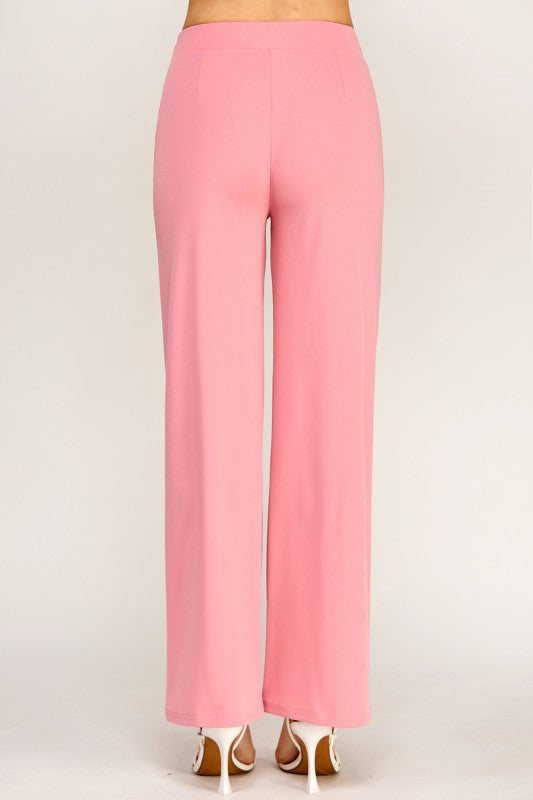 YC38X Plus Size Button-Trimmed – High Rise Pleated Pants