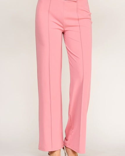 YC38 High Rise Pleated Pants – Button Detail Chic Style