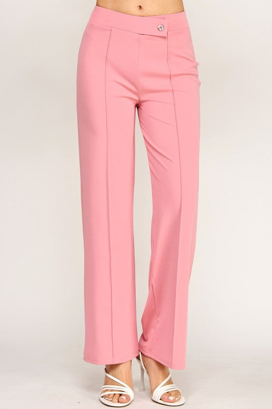 YC38X Plus Size Button-Trimmed – High Rise Pleated Pants