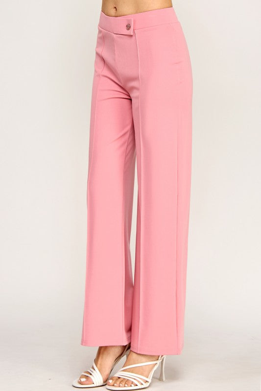 YC38X Plus Size Button-Trimmed – High Rise Pleated Pants