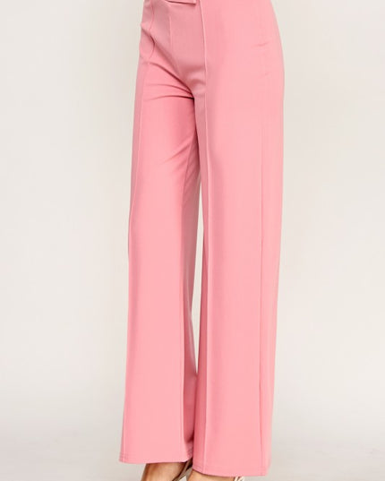YC38X Plus Size Button-Trimmed – High Rise Pleated Pants