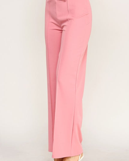 YC38 High Rise Pleated Pants – Button Detail Chic Style