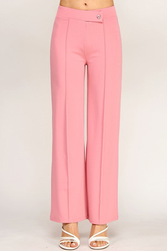 YC38X Plus Size Button-Trimmed – High Rise Pleated Pants