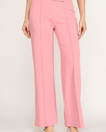 YC38 High Rise Pleated Pants – Button Detail Chic Style