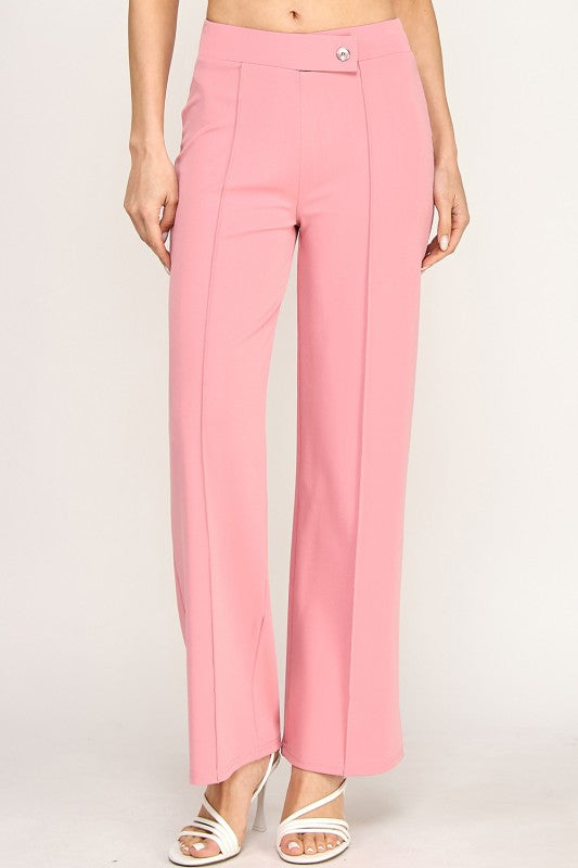 YC38X Plus Size Button-Trimmed – High Rise Pleated Pants