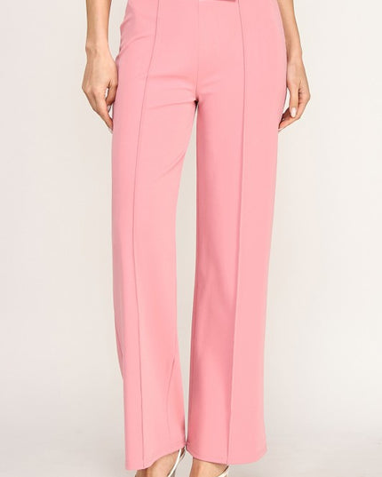 YC38X Plus Size Button-Trimmed – High Rise Pleated Pants