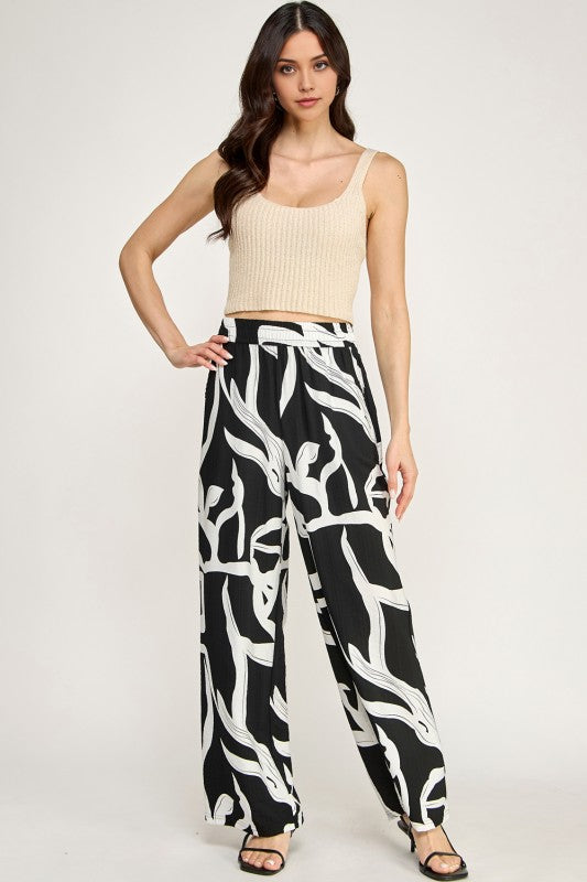 LELIS-07A UNIQUE PRINT WIDE LEG PANTS
