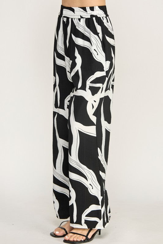 LELIS-07A UNIQUE PRINT WIDE LEG PANTS