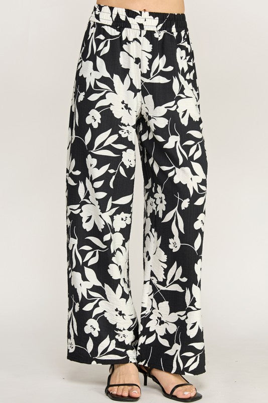 LELIS-07F FLORAL PRINT WIDE LEG PANTS