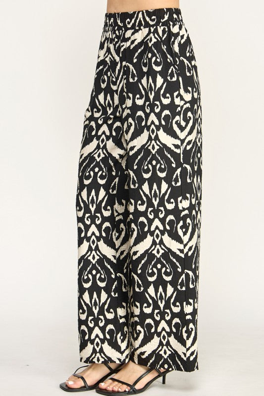 LELIS-07I ETHNIC PRINT WIDE LEG PANTS
