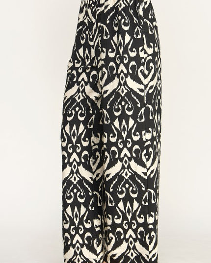 LELIS-07I ETHNIC PRINT WIDE LEG PANTS