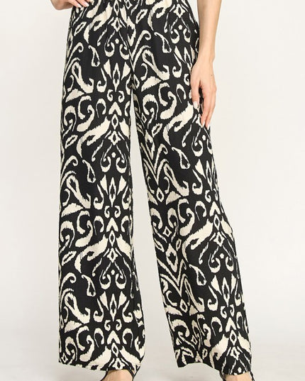 LELIS-07I ETHNIC PRINT WIDE LEG PANTS