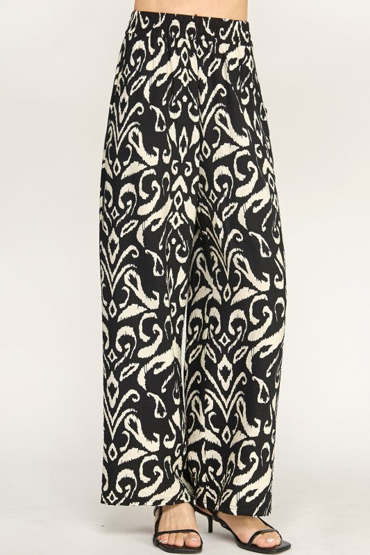 LELIS-07I ETHNIC PRINT WIDE LEG PANTS