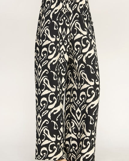 LELIS-07I ETHNIC PRINT WIDE LEG PANTS