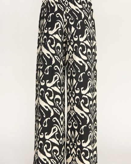 LELIS-07I ETHNIC PRINT WIDE LEG PANTS