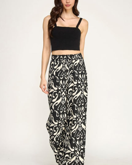 LELIS-07I ETHNIC PRINT WIDE LEG PANTS