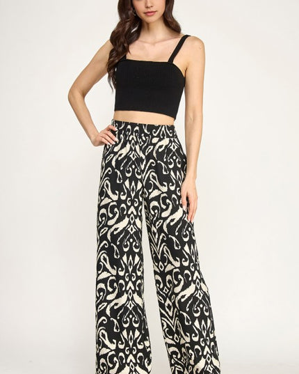 LELIS-07I ETHNIC PRINT WIDE LEG PANTS