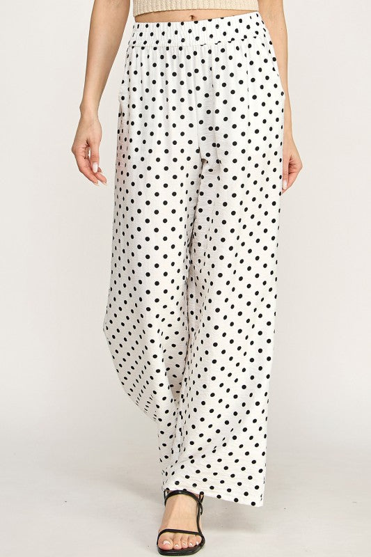 LELIS-07P POLKADOT PRINT WIDE LEG PANTS