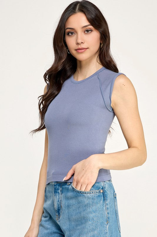 PT77 VISCOSE ROUND NECK CAP SLEEVE TOP