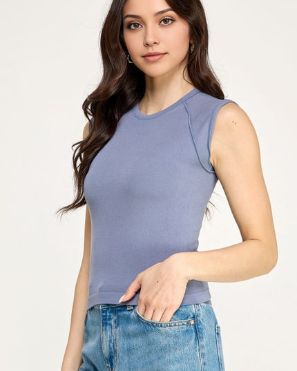 PT77 VISCOSE ROUND NECK CAP SLEEVE TOP