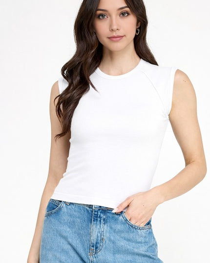 PT77 VISCOSE ROUND NECK CAP SLEEVE TOP