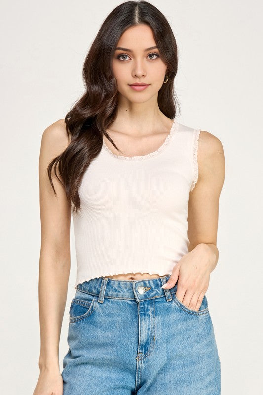 CT79 Edge Lace Rib Crop Tank Top – Slim Fit Stretch Crop