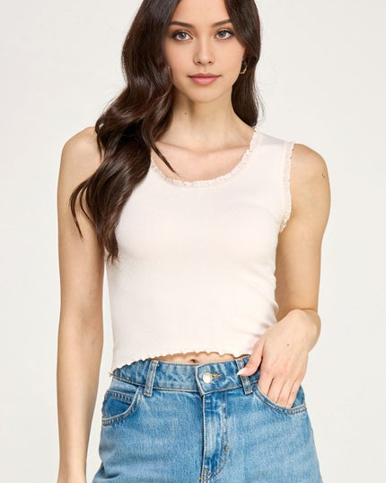 Edge Lace Rib Crop Tank Top – Slim Fit Stretch Crop