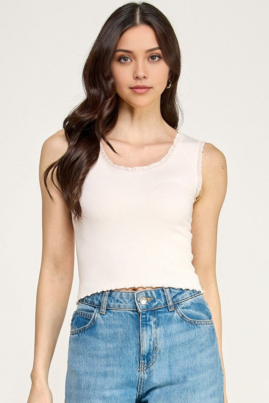 CT79 Edge Lace Rib Crop Tank Top – Slim Fit Stretch Crop