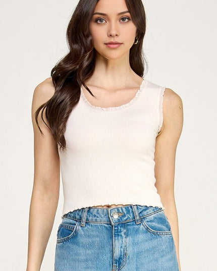 Edge Lace Rib Crop Tank Top – Slim Fit Stretch Crop