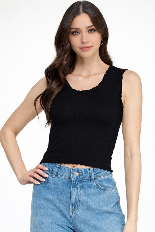 CT79 Edge Lace Rib Crop Tank Top – Slim Fit Stretch Crop