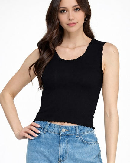 Edge Lace Rib Crop Tank Top – Slim Fit Stretch Crop