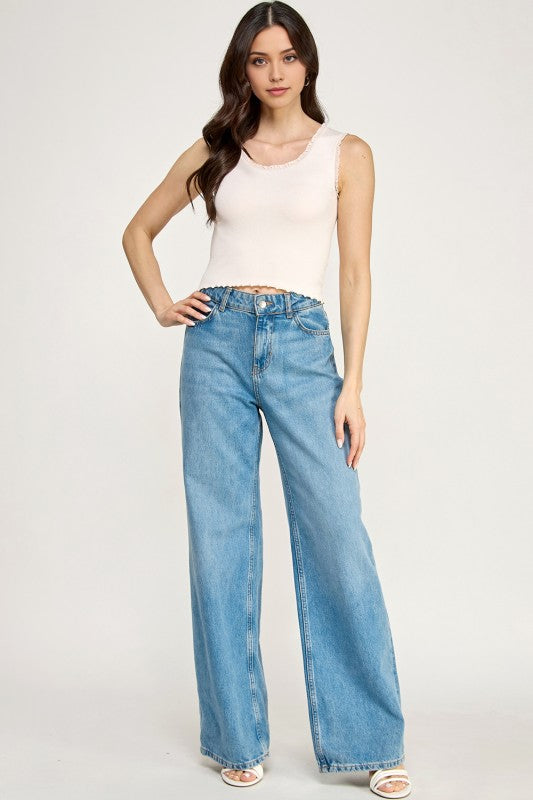 CT79 Edge Lace Rib Crop Tank Top – Slim Fit Stretch Crop