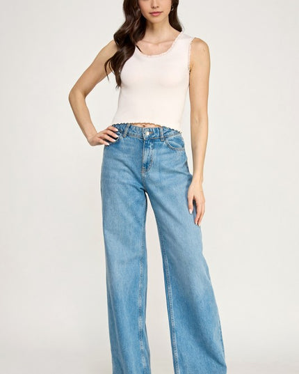 Edge Lace Rib Crop Tank Top – Slim Fit Stretch Crop