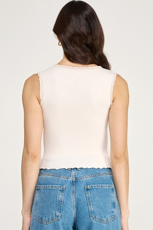 CT79 Edge Lace Rib Crop Tank Top – Slim Fit Stretch Crop