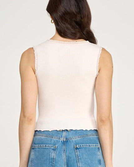 Edge Lace Rib Crop Tank Top – Slim Fit Stretch Crop