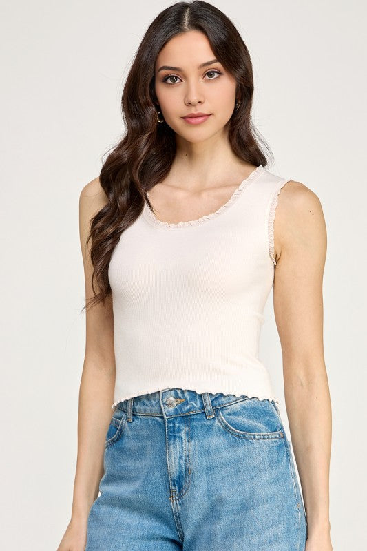 CT79 Edge Lace Rib Crop Tank Top – Slim Fit Stretch Crop